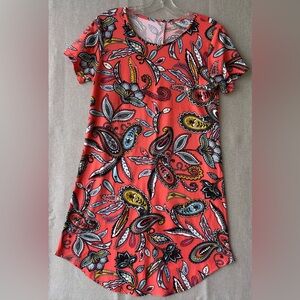 Bobbie Brooks Coral and Pink Paisley Short Sleeve Tunic dress size small